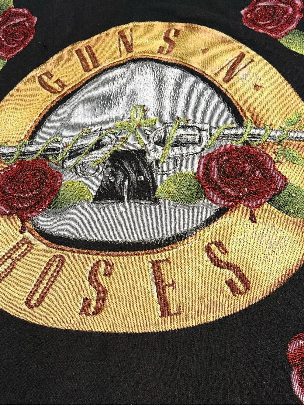 VTG Guns N Roses Woven Tapestry Wall Hanging HTF Rose Rock Decor 55x45 EUC AFD